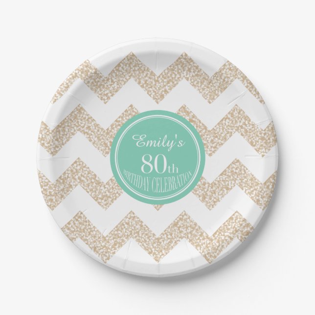 Prato De Papel Chevron 80 Birthday Paper Placas Escolher Cor (Frente)