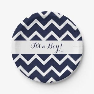 Prato De Papel Chevron azul