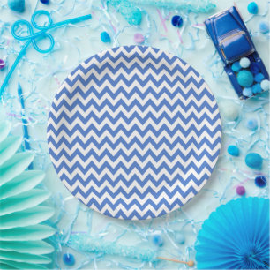 Prato De Papel Chevron Azul
