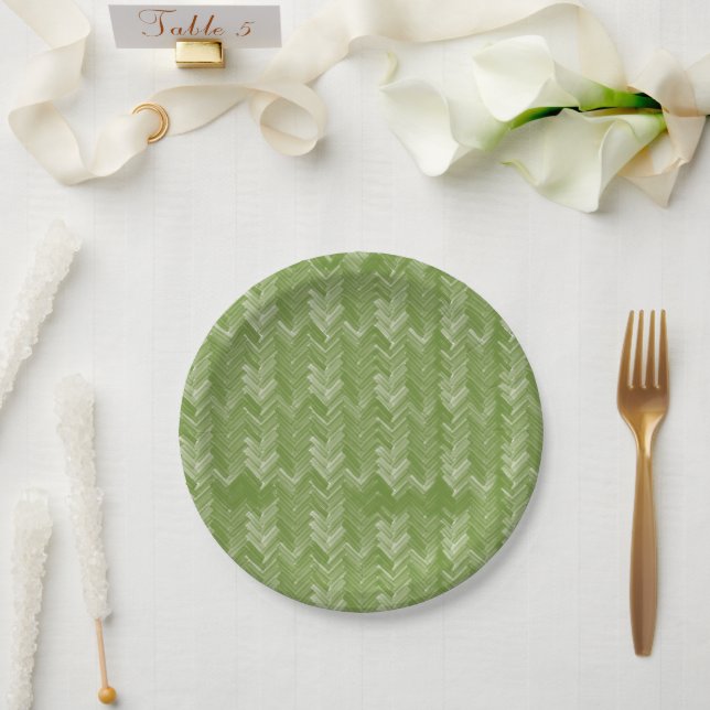 Prato De Papel Chevron, Herringbone Pattere, Forest Green (Casamento)