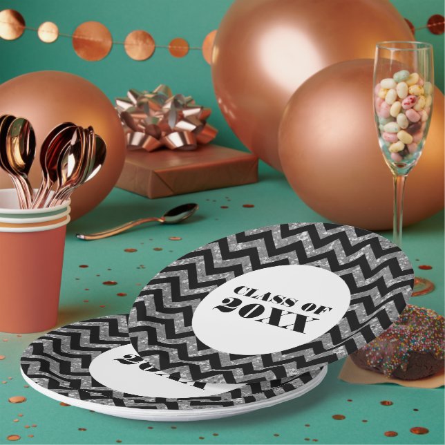 Prato De Papel Chevron-prata de Graduação com Largura (Múltiplo)