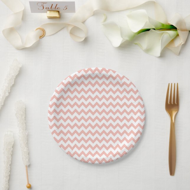 Prato De Papel Chevron Zig Zag Pattere Rosa White Scandi (Casamento)