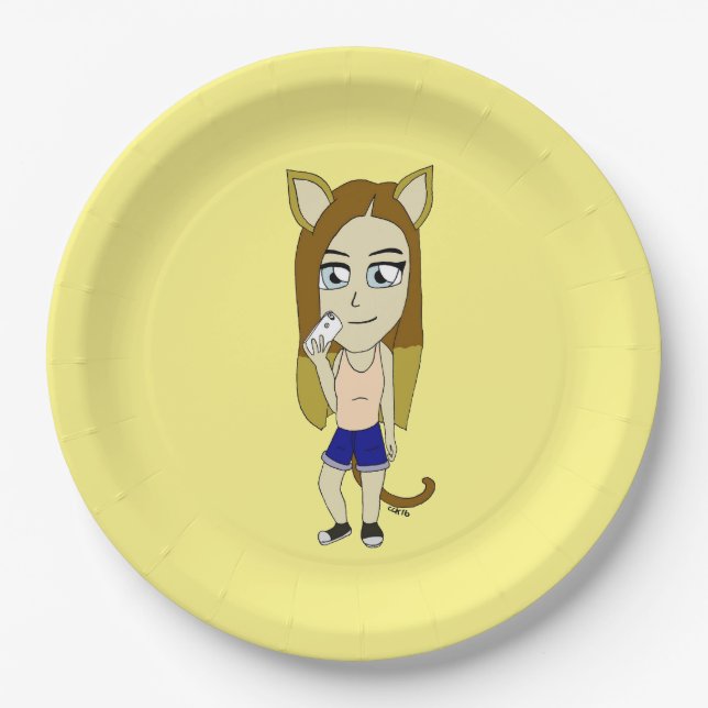 Prato De Papel Chibi Catgirl (Frente)