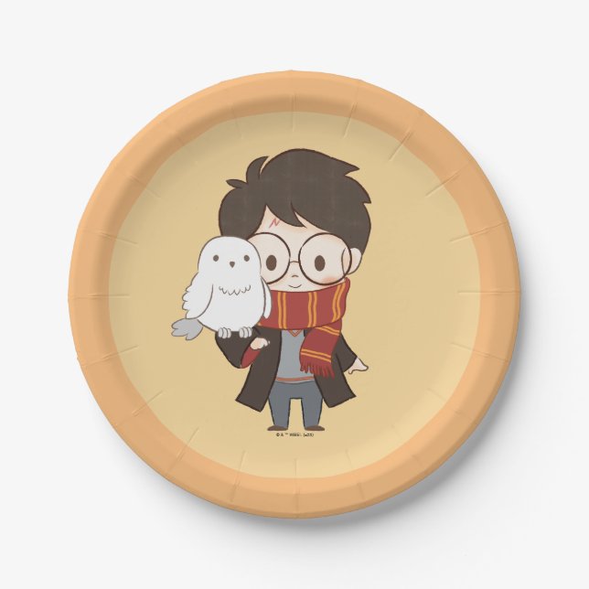 Prato De Papel Chibi HARRY POTTER™ & Hedwig (Frente)