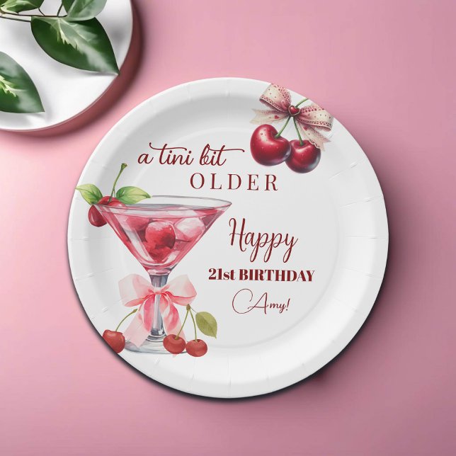 Prato De Papel Chic A Tini Bit Older Cherry Martini 21st Birthday (Criador carregado)