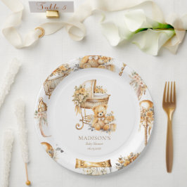 Prato De Papel Chic Beige e Dourado Bassinet Personalizado