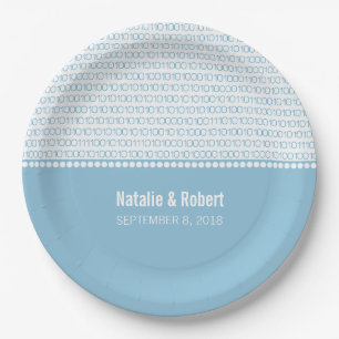 Prato De Papel Chic Binary Code Plates Blue Geek