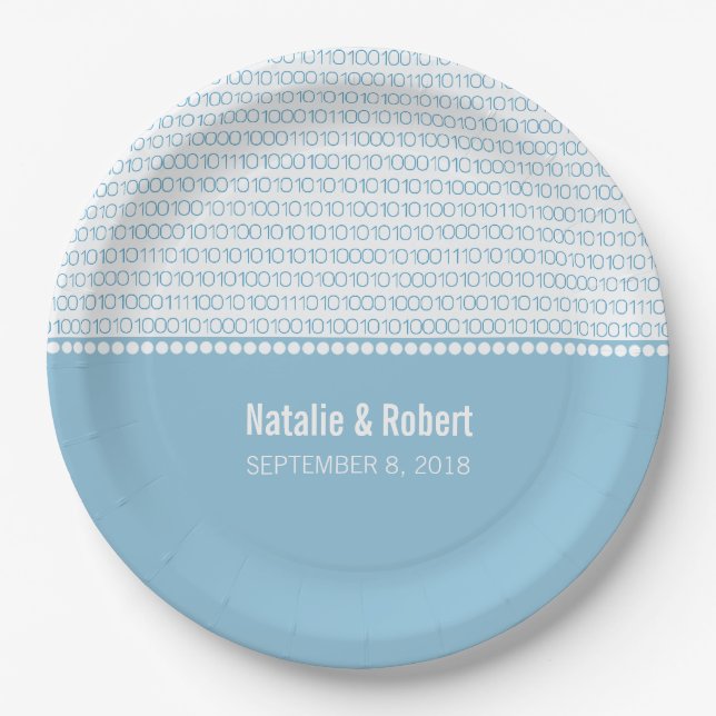 Prato De Papel Chic Binary Code Plates Blue Geek (Frente)