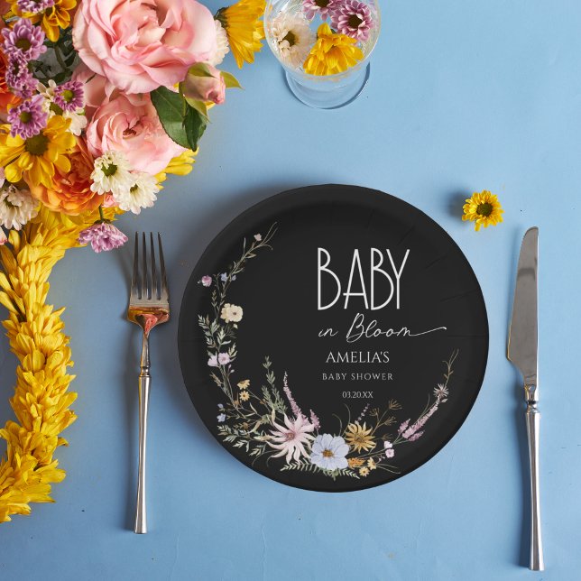 Prato De Papel Chic Black Baby in Bloom Paper Plate (Criador carregado)