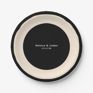 Prato De Papel Chic Black & Cream Em Placas Elegantes De Casament