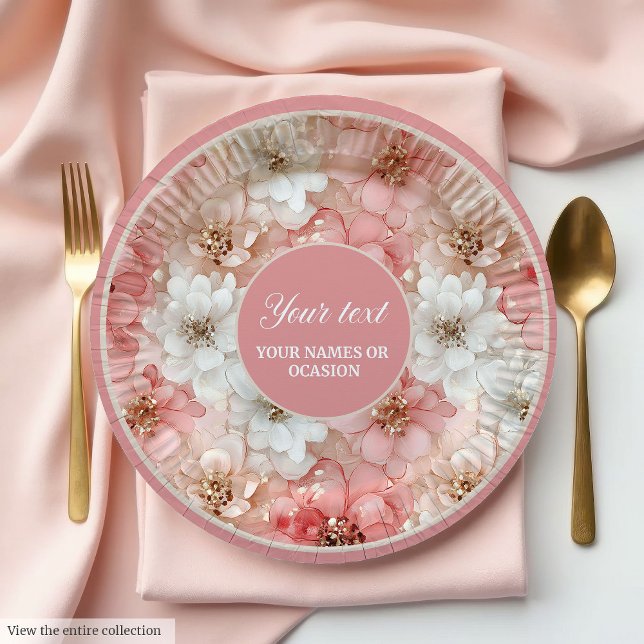 Prato De Papel Chic blush and gold floral 50th birthday plate (Chic blush and gold floral 50th birthday plate)