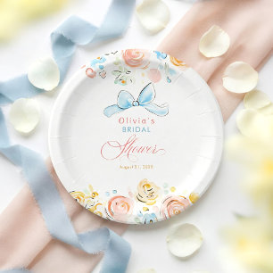 Prato De Papel Chic Caprichoso Elegante Chá de Noiva Desenhado à 