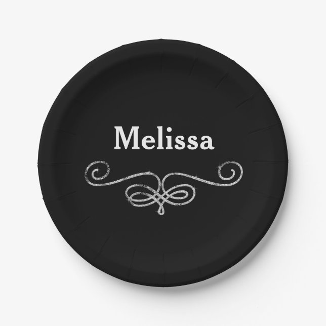 Prato De Papel Chic e na moda preto e prata