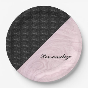 Prato De Papel Chic Elegant Black Pink Marble Personalizado