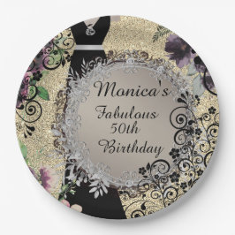 Prato De Papel Chic Elegant Fabuloso 50º Aniversário Personalizad