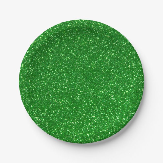 Prato De Papel Chic Faux Green Glitter Paper Plates (Frente)