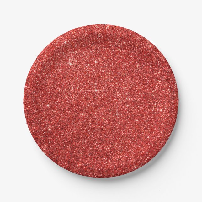 Prato De Papel Chic Faux Red Glitter Paper Plates (Frente)