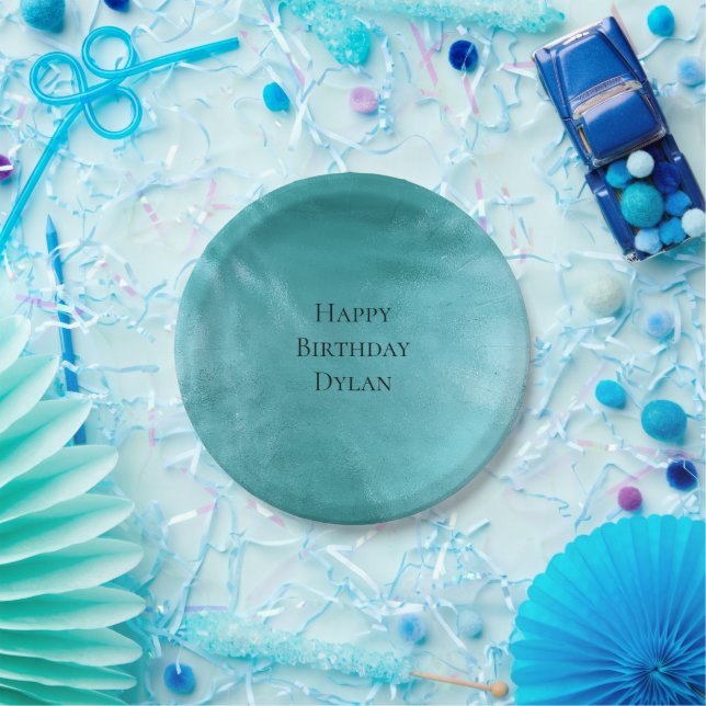 Prato De Papel Chic Glam Aqua Turquoise Blue Birday (Festa)