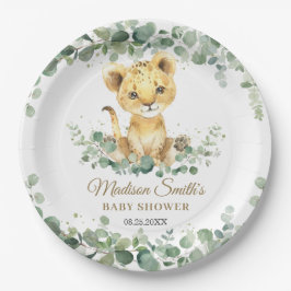 Prato De Papel Chic Greenery Adorable Lion Cub Boy Baby Shower 