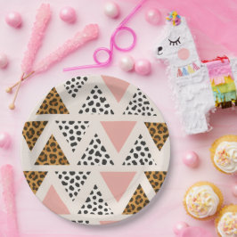 Prato De Papel Chic Leopard & Pink Triangle Pattern
