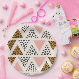 Prato De Papel Chic Leopard & Pink Triangle Pattern