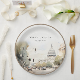Prato De Papel Chic Minimal Washington DC, EUA Aquarela Casamento