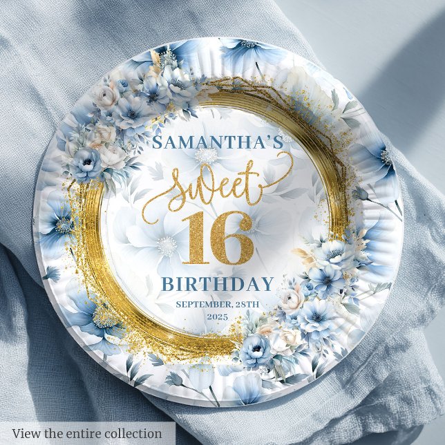 Prato De Papel Chic Pastel Blue Sweet 16 Placa do Partido Sparkle (Chic Pastel Blue Sweet 16 Gold Sparkle Party Plates

)