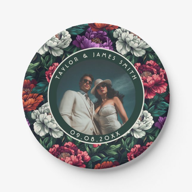 Prato De Papel Chic Peonies Plates Para Partido Do Chá Casal (Frente)