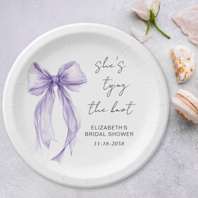 Prato De Papel Chic Purple Bow Watercolor Bridal Shower (Chic Purple Bow Watercolor Bridal Shower Paper Plates)