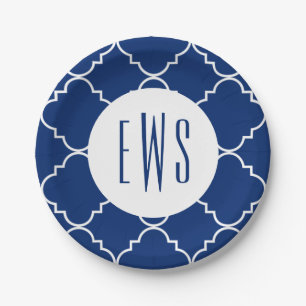 Prato De Papel Chic Quatrefoil Monogramas
