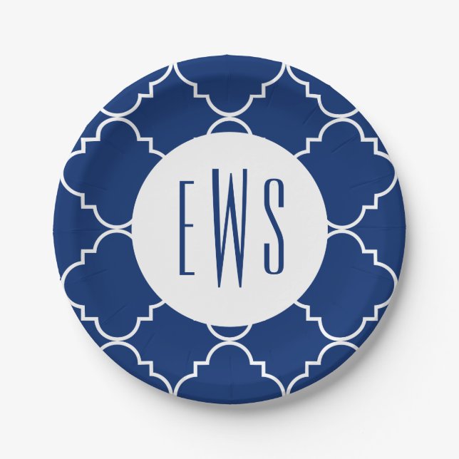 Prato De Papel Chic Quatrefoil Monogramas (Frente)