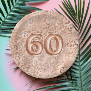 Prato De Papel Chic Rosa Dourado Estampa de Leopardo 60º Aniversá