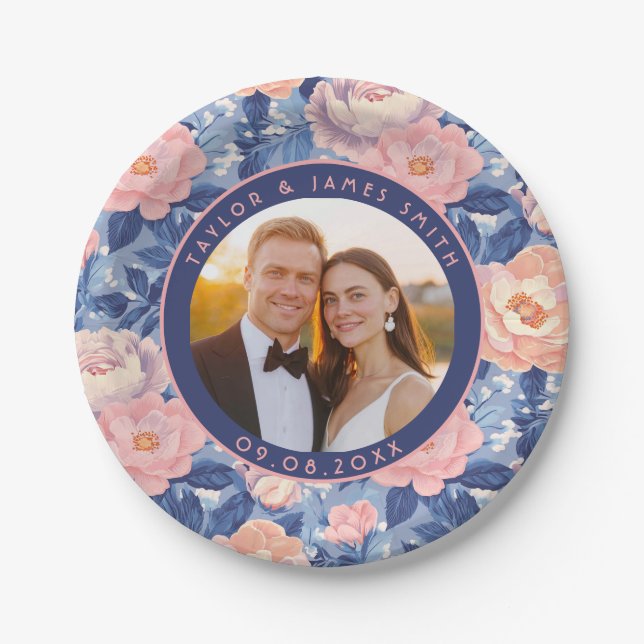 Prato De Papel Chic Rosa Paper Plates Para Casamento Obrigado (Frente)