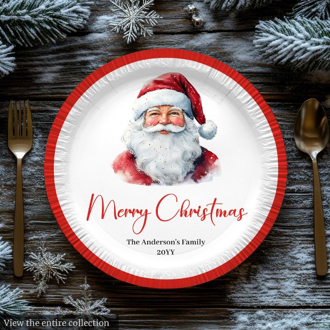 Prato De Papel Chic Santa Claus Trendy Editable Christmas Plates (Chic Santa Claus Trendy Editable Christmas Paper Plate)