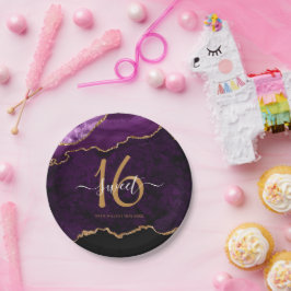 Prato De Papel Chic Sweet 16 Purple Dourado Glitter Agate Party