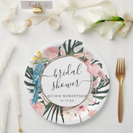 Prato De Papel Chic Tropical Flamingo Floral Chá de Noiva