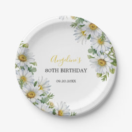 Prato De Papel Chic White Daisy Floral Greenery Aniversário