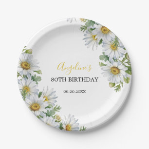 Prato De Papel Chic White Daisy Floral Greenery Aniversário