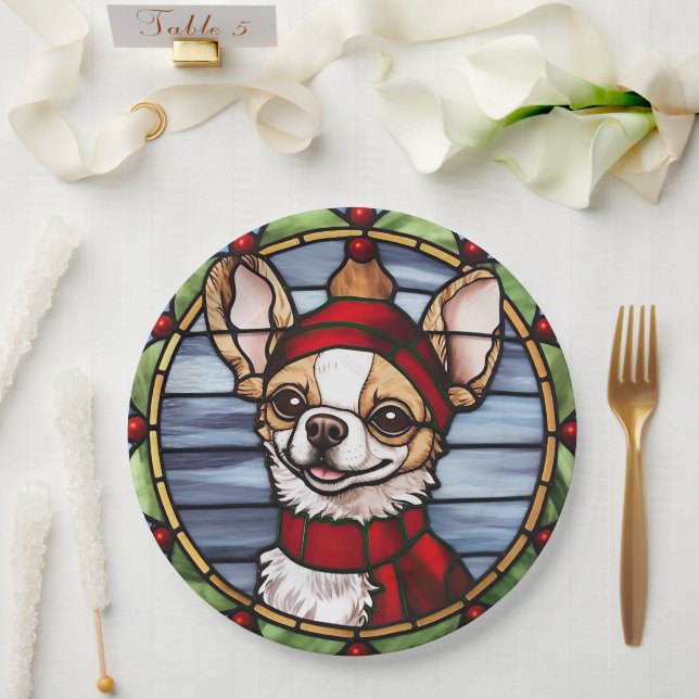 Prato De Papel Chihuahua Sied Glass Christmas (Casamento)