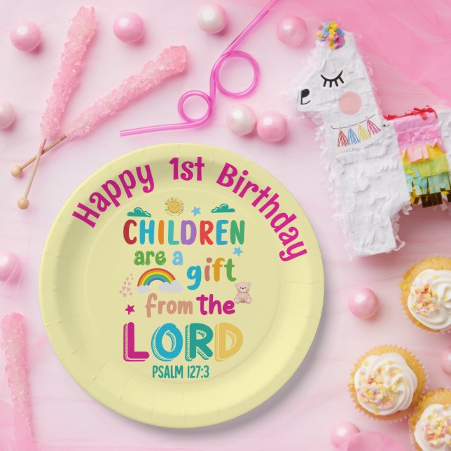 Prato De Papel "Children Are a Gift from the Lord" Custom (Cream) (Festa)