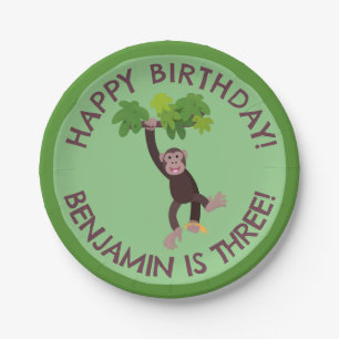 Prato De Papel Chimpanzé bonito no aniversário personalizado da s