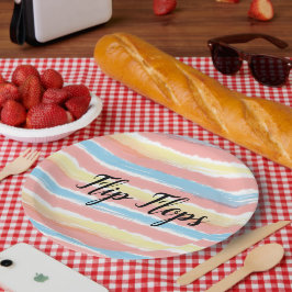 Prato De Papel Chinelos Tipografia Yellow Pink Blue Strips