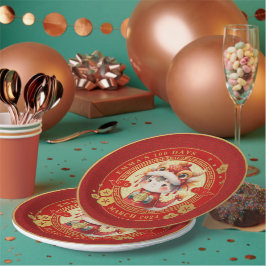 Prato De Papel Chinês Tradicional Bebê 100 Dias 百 日