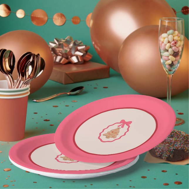 Prato De Papel Chingerbread Christmas Tree Pink Christmas Plate  (Múltiplo)