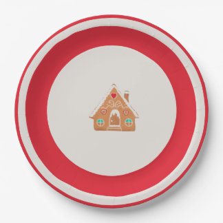 Prato De Papel Chingerbread House Christmas Plate Red