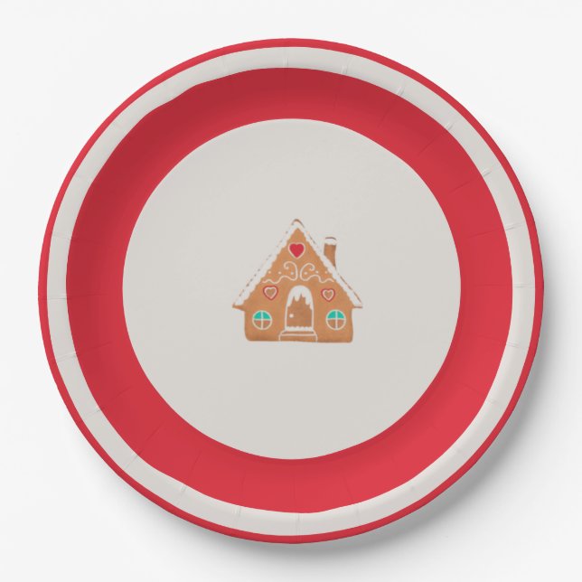 Prato De Papel Chingerbread House Christmas Plate Red (Frente)
