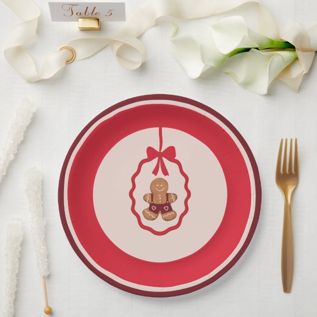 Prato De Papel Chingerbread Man Christmas Plate Red (Casamento)