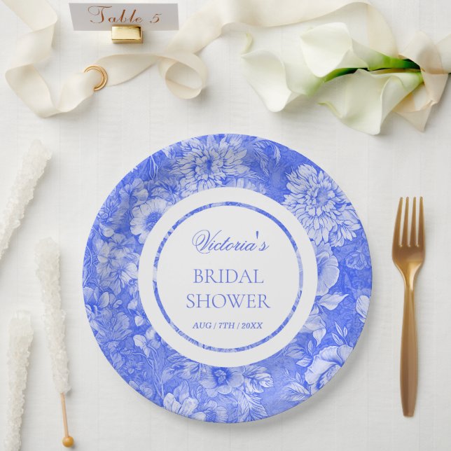 Prato De Papel Chinoiserie Azul Branco Chá de Noiva  (Casamento)