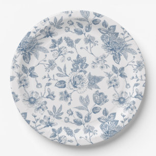 Prato De Papel Chinoiserie azul empoeirado vintage floral Chá de