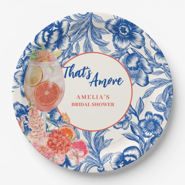 Prato De Papel Chinoiserie azul floral Isso é Amor Chá de Noiva  (Frente)